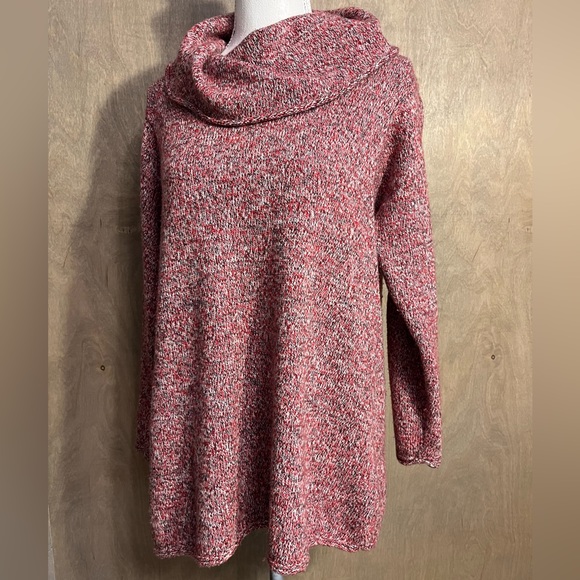 Pure Jill Wool Blend Sweater Red Marled Cowl Neck Cozy Knit Tunic M - Picture 4 of 8